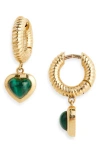 Established Stone Heart Huggie Drop Earrings In Gold