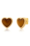 Established Stone Heart Stud Earrings In Brown