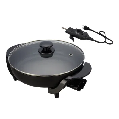 Estassay 12" Round Ceramic Skillet, Black,nonstick, 1200w, Removable Temp Control, Dishwasher Safe