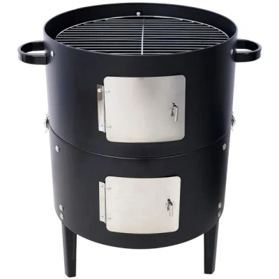 Estassay 17 Inch Steel Charcoal Smoker, Heavy Duty Round Bbq Grill For Outdoor Cooking, Black