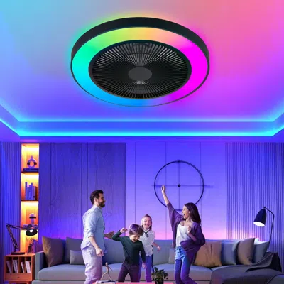 Estassay 19-inch Black Ceiling Fan Light With Led Rgb - Dimmable & Color-changing, App & Remote Control, Mode