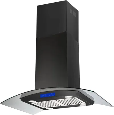 Estassay 36 Inch Stainless Steel Island Mount Range Hood 900cfm Tempered Glass W/led Lights -black - Touch Co