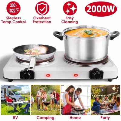 Estassay Electric Hot Plate For Cooking,electric Cooktop 2 Burner,2000w Portable Electric Stove,glass Cooktop