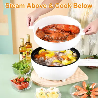 Estassay Electric Hot Pot Non-stick Frying Pan Portable Rapid Noodles Cooker With Long Handle Steamer Spatula