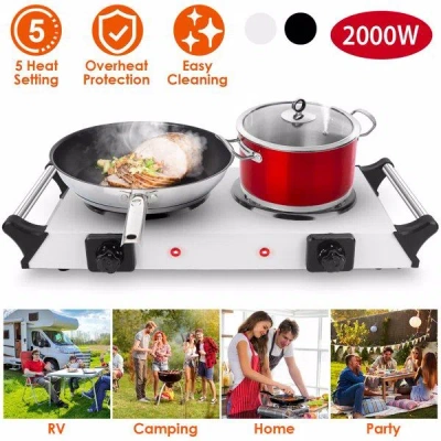 Estassay Hot Plate, 2000w Hot Plate,portable Electric Stove Countertop Double Burners W/5 Level Temperature C