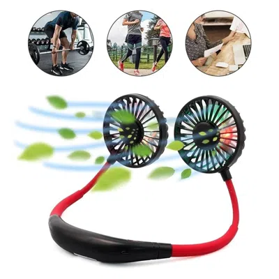 Estassay Mini Portable Hanging Neckband Fan Usb Rechargeable Double Fans Air Cooler Conditioner Colorful Arom
