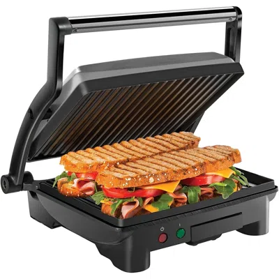 Estassay Panini Press & Grill, 4-slice Non-stick, Opens Flat - Stainless Steel