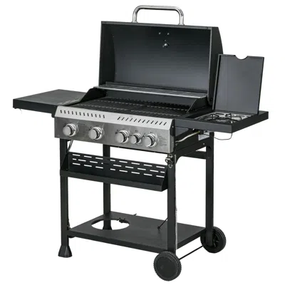 Estassay Propane Gas Grill 4+1 Burner 40000 Btu Bbq Trolley With Warming Rack Shelves Bottle Opener Thermomet