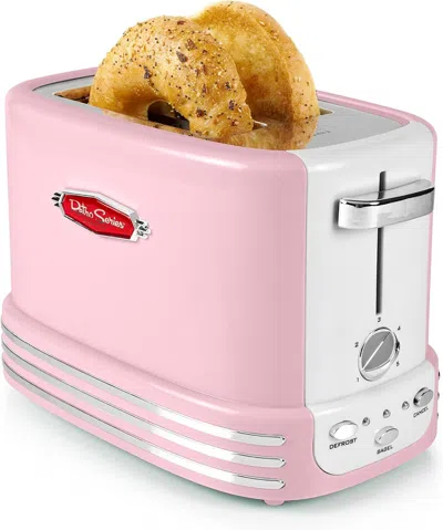 Estassay Retro Wide 2-slice Toaster, Vintage Design With Crumb Tray, Cord Storage & 5 Toasting Levels, Pink