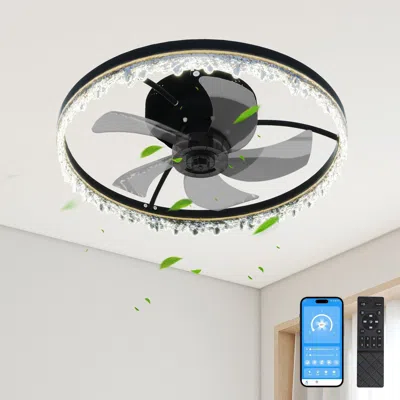 Estassay Smart Flush Mount Ceiling Fan With Light - 20-inch Integrated Led Chandelier With 5 Invisible Blades