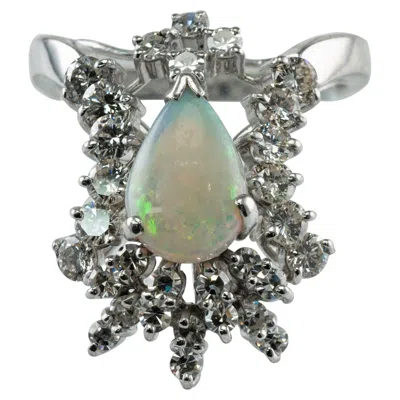 Pre-owned Estate Jewelry 1.46 Ctw Diamond Opal Ring Vintage 14k White Gold