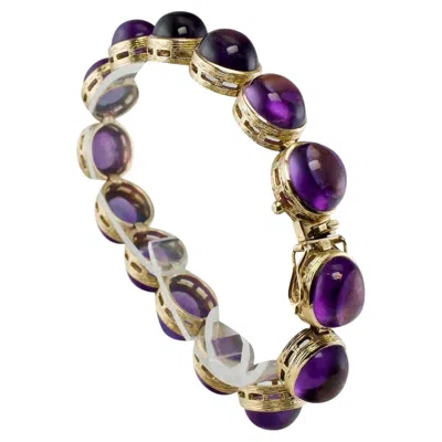 Pre-owned Estate Jewelry Amethyst Bracelet Cabochons 14k Gold 32.06 Tcw Vintage In Purple
