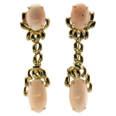 Pre-owned Estate Jewelry Angel Skin Coral Earrings Dangle 14k Gold Estate In Red