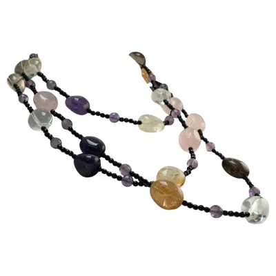 Pre-owned Estate Jewelry Beaded Necklace Spinel Gemstones Amethyst Citrine Quartz Long Infinity Opera In Purple