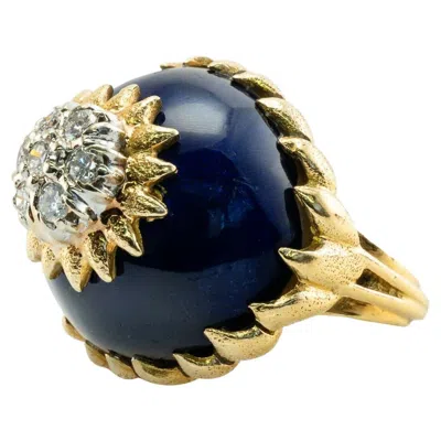 Pre-owned Estate Jewelry Blue Enamel Diamond Ring 18k Gold Italy Vintage