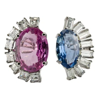 Pre-owned Estate Jewelry Blue Pink Sapphire Diamond Ring 18k White Gold Half Moon Setting