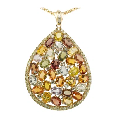 Pre-owned Estate Jewelry Citrine Quartz Amethyst Peridot Diamond Pendant Necklace 14k Gold Huge In Purple