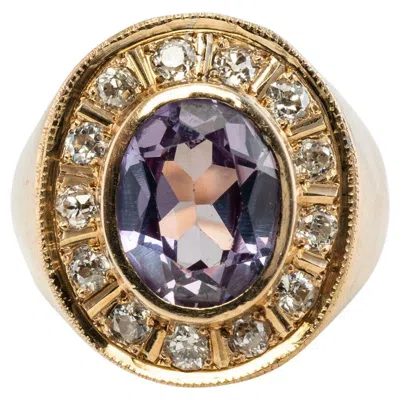 Pre-owned Estate Jewelry Diamond Amethyst Ring 14k Gold Band Vintage Estate In Purple