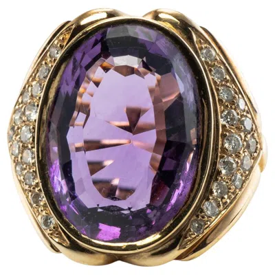 Pre-owned Estate Jewelry Diamond Amethyst Ring 14k Gold Cocktail Vintage In Purple
