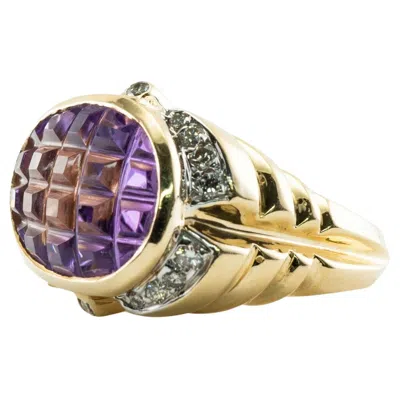 Pre-owned Estate Jewelry Diamond Amethyst Ring 14k Gold Vintage Cocktail In Purple