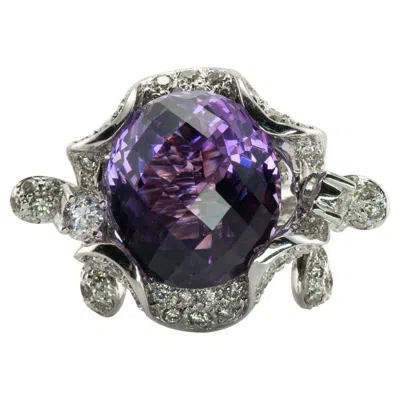 Pre-owned Estate Jewelry Diamond Amethyst Ring 18k White Gold Cocktail Moving 2.58 Tdw Diamonds