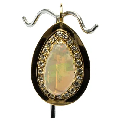 Pre-owned Estate Jewelry Diamond Australian Opal Pendant Teardrop Pendant 14k Yellow Gold
