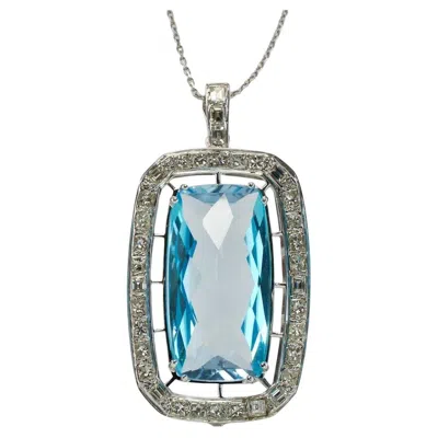 Pre-owned Estate Jewelry Diamond Blue Topaz Pendant Enhancer Necklace 14k White Gold