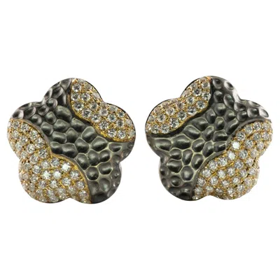 Pre-owned Estate Jewelry Diamond Earrings 18k Gold Hallmarked Ba Flower Omega In Multi
