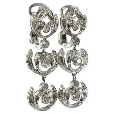 Pre-owned Estate Jewelry Diamond Earrings 18k White Gold Dangle Vintage Drop