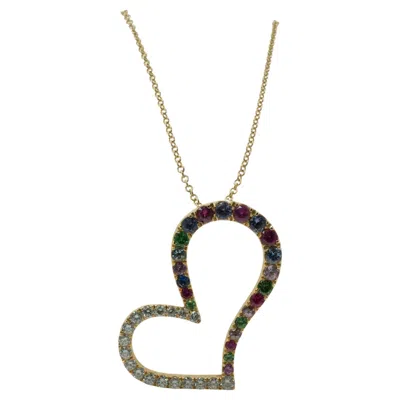Pre-owned Estate Jewelry Diamond Gemstones Heart Necklace Slide Pendant 14k Gold In Multi