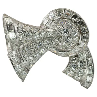 Pre-owned Estate Jewelry Diamond Pendant Brooch Platinum Vintage Bow 3.50cts In Multi