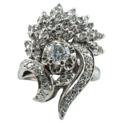 Pre-owned Estate Jewelry Diamond Ring 14k White Gold 1.25 Tdw Round Single Vintage Cluster