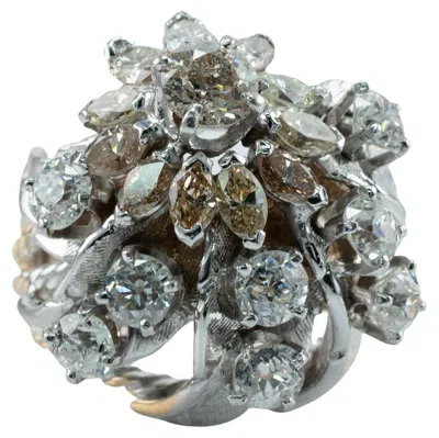 Pre-owned Estate Jewelry Diamond Ring Flower 14k Gold Cocktail Vintage 4.07 Tdw In Multi
