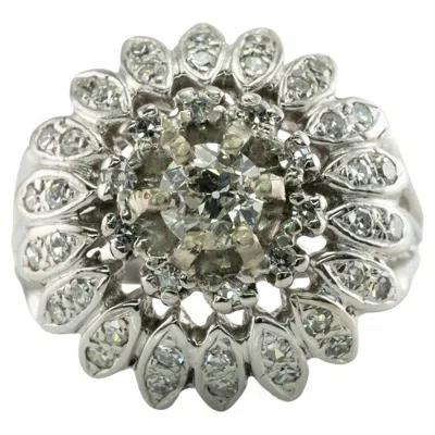 Pre-owned Estate Jewelry Diamond Ring Old Mine 14k White Gold Flower Vintage Cluster