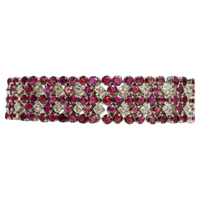 Pre-owned Estate Jewelry Diamond Ruby Bracelet 14k White Gold 20.00 Ctw