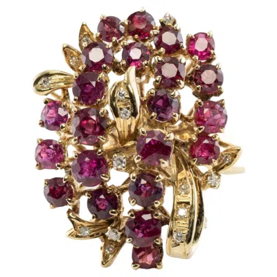 Pre-owned Estate Jewelry Diamond Ruby Ring 14k Gold Cocktail Vintage In Multi