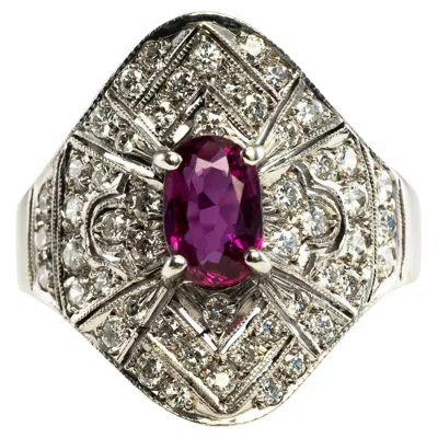 Pre-owned Estate Jewelry Diamond Ruby Ring 14k White Gold Band Vintage Estate