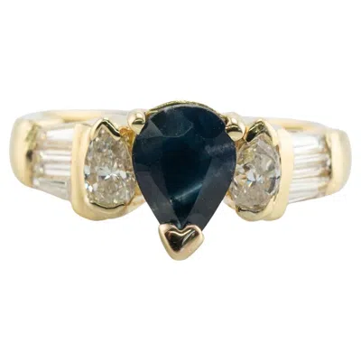 Pre-owned Estate Jewelry Diamond Sapphire Ring 18k Gold Band Vintage In Blue