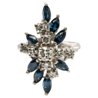 Pre-owned Estate Jewelry Diamond Sapphire Ring Flower 14k White Gold Vintage