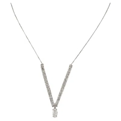 Pre-owned Estate Jewelry Diamond V Necklace Platinum & 14k White Gold 1.96 Tdw