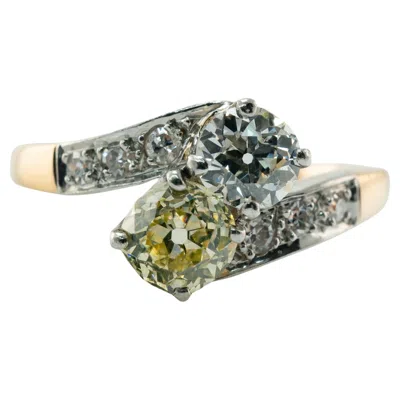 Pre-owned Estate Jewelry Fancy Yellow & White Diamond Ring 14k Gold Platinum 1.28 Tdw Old Mine Toi Et Moi