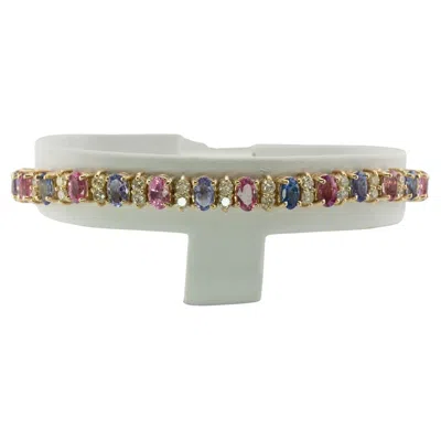 Pre-owned Estate Jewelry Natural Blue Pink Sapphire Diamond Bracelet 14k Gold
