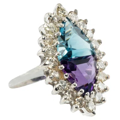 Pre-owned Estate Jewelry Natural Diamond Amethyst Topaz Ring 14k White Gold Trillion