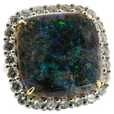 Pre-owned Estate Jewelry Natural Diamond Black Opal Ring 14k Gold Cocktail Vintage
