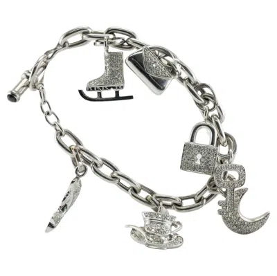 Pre-owned Estate Jewelry Natural Diamond Charm Bracelet 18k White Gold 3.45 Tdw