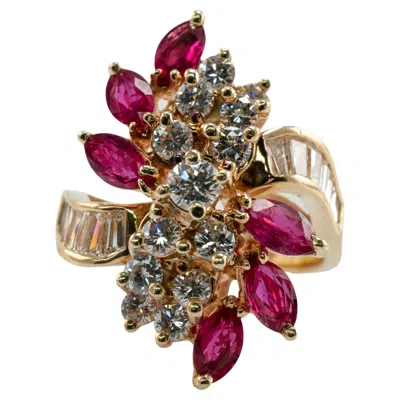 Pre-owned Estate Jewelry Natural Diamond Marquise Ruby Ring 14k Gold Vintage Cocktail In Multi
