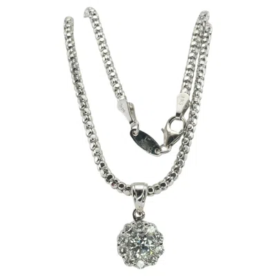Pre-owned Estate Jewelry Natural Diamond Pendant Necklace 14k White Gold 1.20 Cts Tdw Halo
