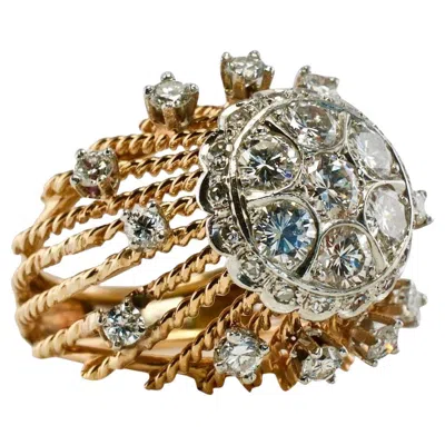 Pre-owned Estate Jewelry Natural Diamond Ring 18k Gold Vintage Cocktail Vintage In Multi