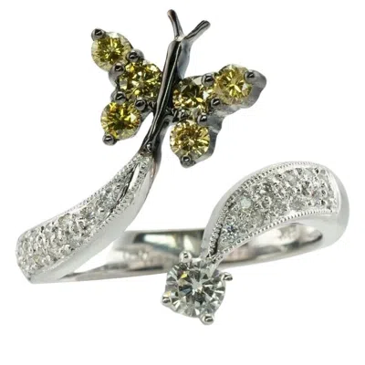 Pre-owned Estate Jewelry Natural Diamond Ring Butterfly 18k White Gold Estate