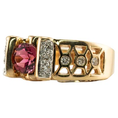 Pre-owned Estate Jewelry Natural Diamond Ring Pink Rubellite Tourmaline 14k Gold Band